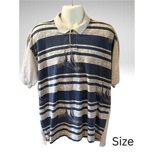 Regatta Men’s Polo Shirt – Gray/Blue Sailboat Stripe – Size XL